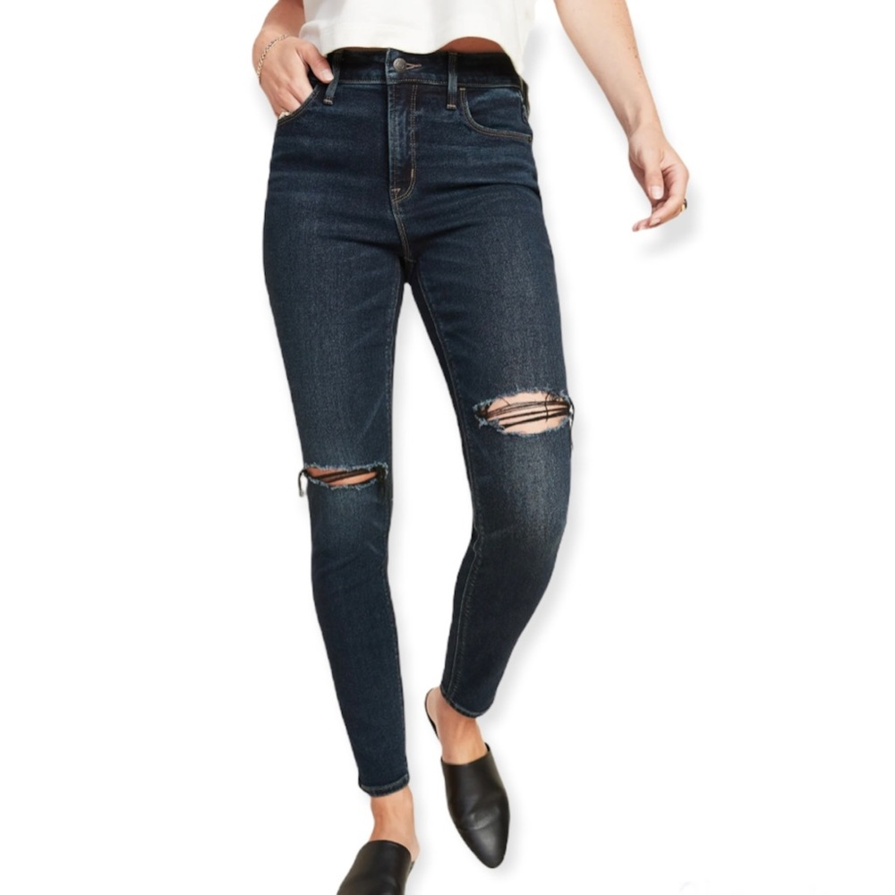 Old Navy High Waisted Ripped Rockstar Super Skinny Jeans Suzie Dark Wash